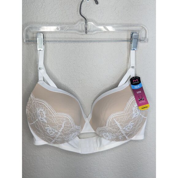 NWT Maidenform Plunging Neckline Push Up Bra Size 40D Beige White Lace DM9900 - Picture 3 of 11